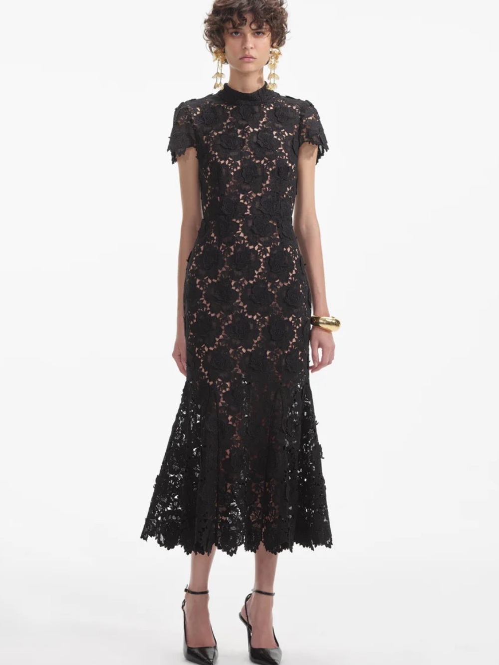 New! Self-Portrait Black Floral Lace Midi Dress size 10